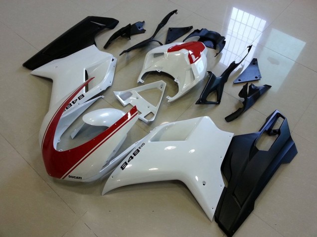 Ducati 848 1098 1198 07-14 Verkleidungen - Matt Schwarz Weiß mit rotem Streifen