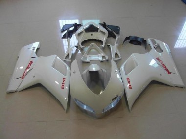 Ducati 848 1098 1198 07-14 Verkleidungen - Perl Weiß Rote Aufkleber