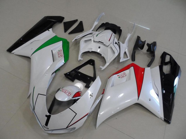 Ducati 848 1098 1198 07-14 Verkleidungen - Perl Weiß mit italienischer Flagge