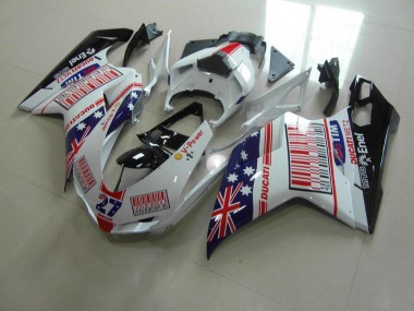 Ducati 848 1098 1198 07-14 Verkleidungen - Weiß Blau Rot