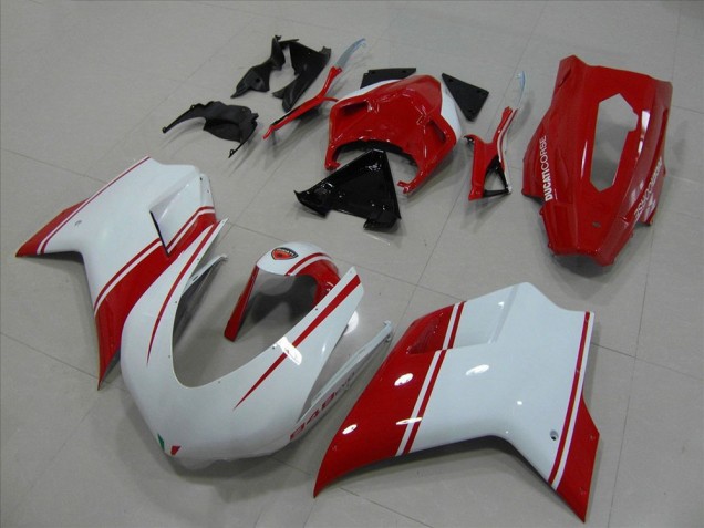 Ducati 848 1098 1198 07-14 Verkleidungen - Weiß Und Rot Rennen Version Ducati 848 1098 1198 07-14 Verkleidungen - Weiß Und Rot Rennen Version