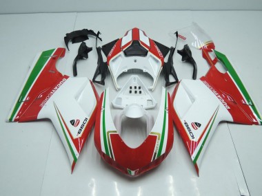 Ducati 848 1098 1198 07-14 Verkleidungen - Weiß Und Rot mit Grün Streifen