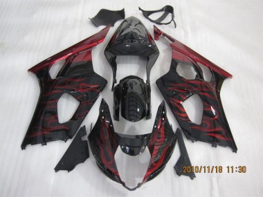 GSXR 1000 K3 03-04 Verkleidungen - Schwarz rote Flamme
