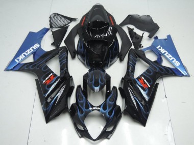 GSXR 1000 K7 07-08 Verkleidungen - Schwarze Blau Flamme