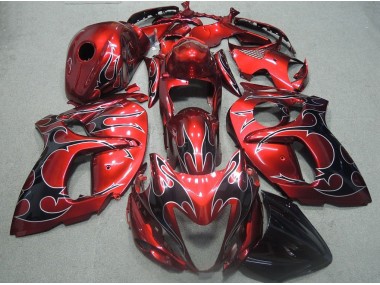 GSXR 1300 Hayabusa 08-19 Verkleidungen - Rote Schwarz Flamme