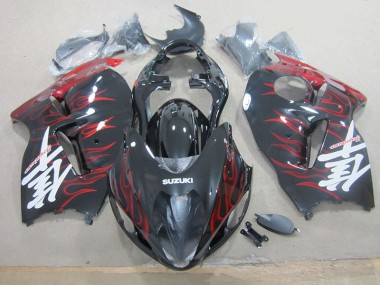 GSXR 1300 Hayabusa 96-07 Vollverkleidung - Schwarz rote Flamme