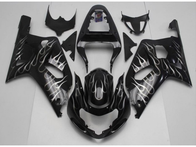 GSXR 600 / 750 K1 K2 K3 01-03 Verkleidungen - Schwarze Weiße Flamme GSXR 600 / 750 K1 K2 K3 01-03 Verkleidungen - Schwarze Weiße Flamme