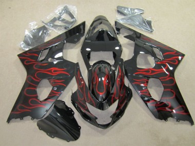 GSXR 600 K4 04-05 Verkleidungen - Schwarz rote Flamme