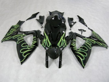 GSXR 600 K6 06-07 Verkleidungen - Schwarz Grün Flamme