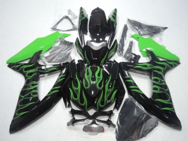 GSXR 600 K8 08-10 Verkleidungen - Schwarze Grüne Flamme