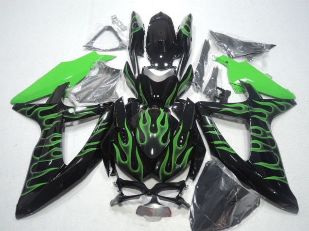 GSXR 600 K8 08-10 Verkleidungen - Schwarze Grüne Flamme GSXR 600 K8 08-10 Verkleidungen - Schwarze Grüne Flamme