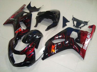 GSXR 750 K1 K2 K3 01-03 Verkleidungen - Schwarz rote Flamme