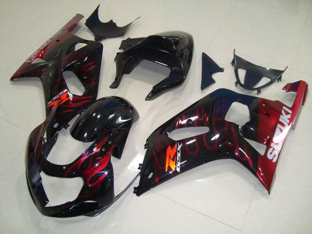GSXR 750 K1 K2 K3 01-03 Verkleidungen - Schwarz rote Flamme GSXR 750 K1 K2 K3 01-03 Verkleidungen - Schwarz rote Flamme