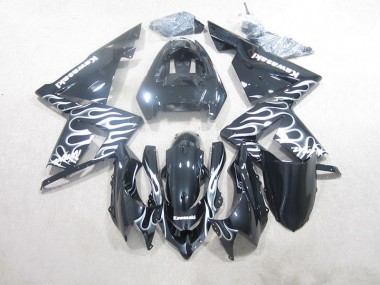ZX10R 03-05 Verkleidungen - Schwarze Weiße Flamme