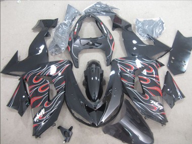 ZX10R 06-07 Verkleidungen - Schwarz Rot Weiß Flamme Ninja