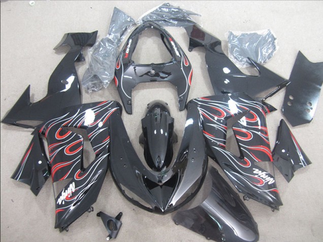 ZX10R 06-07 Verkleidungen - Schwarz Rot Weiß Flamme Ninja ZX10R 06-07 Verkleidungen - Schwarz Rot Weiß Flamme Ninja