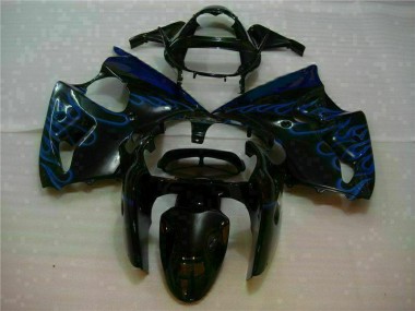 ZX6R 00-02 Verkleidungen - Schwarz mit Blaur Flamme