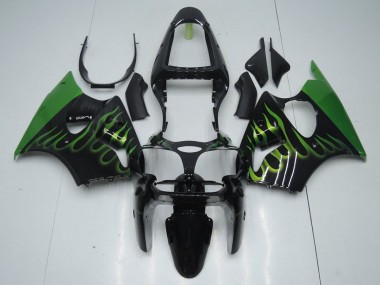 ZX6R 00-02 Verkleidungen - Schwarz mit Grün Flamme