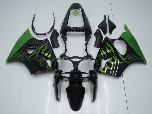 ZX6R 00-02 Verkleidungen - Schwarz mit Grün Flamme ZX6R 00-02 Verkleidungen - Schwarz mit Grün Flamme