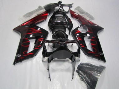 ZX6R 03-04 Verkleidungen - Schwarz rote Flamme