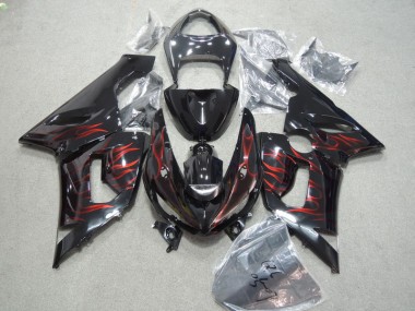 ZX6R 05-06 Verkleidung - Schwarz rote Flamme