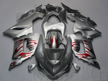 ZX6R 05-06 Verkleidungen - Silber Rot Flamme Ninja