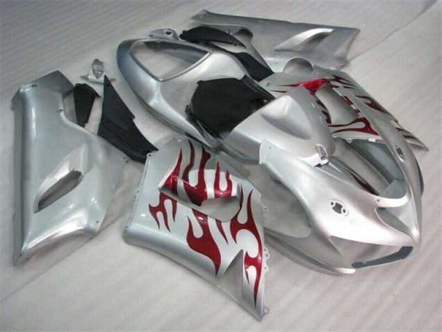 ZX6R 05-06 Verkleidungen - Silber Rot Flammen ZX6R 05-06 Verkleidungen - Silber Rot Flammen